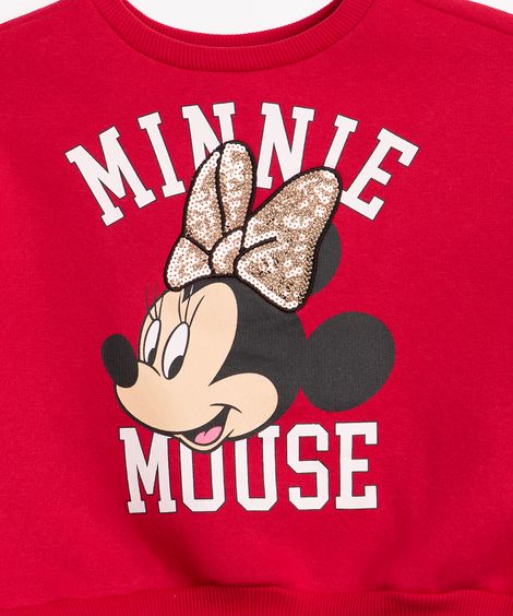 blusa de moletom infantil minnie com paetê vermelha