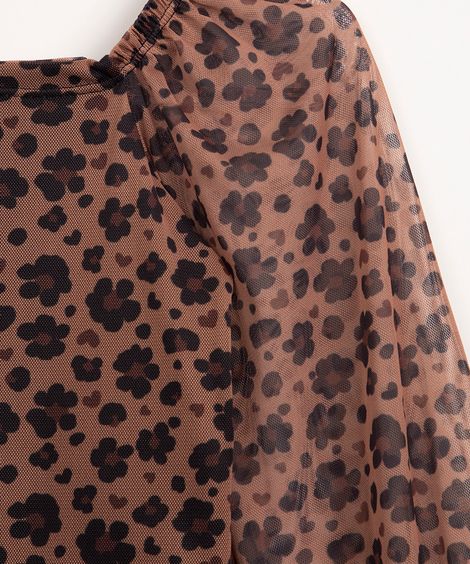 blusa de tule infantil oncinha manga longa marrom