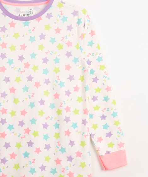 pijama de algodão infantil estrelas manga longa off white