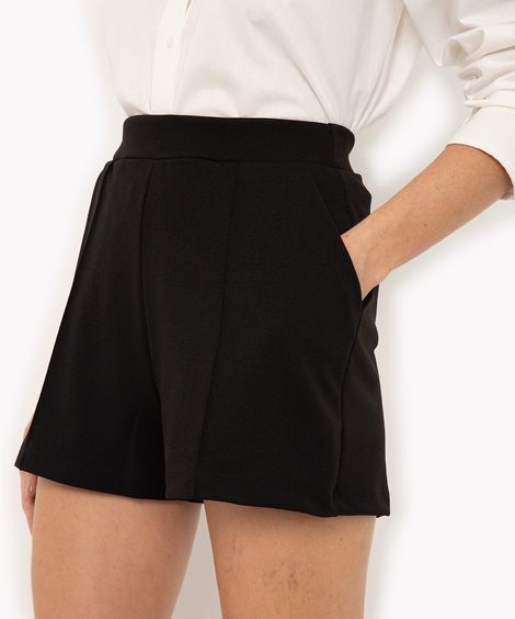 short com recorte cintura alta com bolsos preto