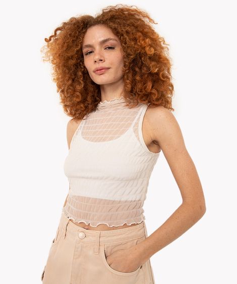 regata de tule texturizada fru fru bege claro