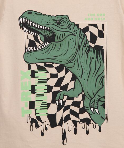 camiseta infantil de algodão dinossauro manga curta bege