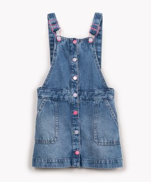 salopete jeans infantil curta com bolso azul