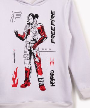 blusa de moletom juvenil free fire com capuz branco