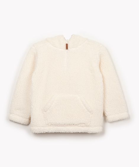 blusa de pelúcia infantil com bolso off white