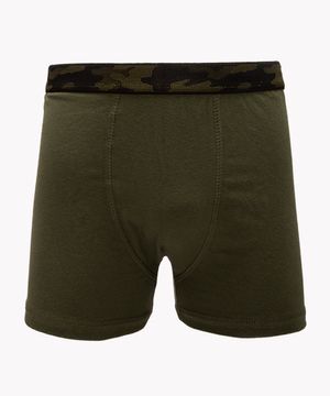 cueca boxer de algodão com elástico camuflado verde militar