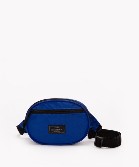 pochete oval com etiqueta azul