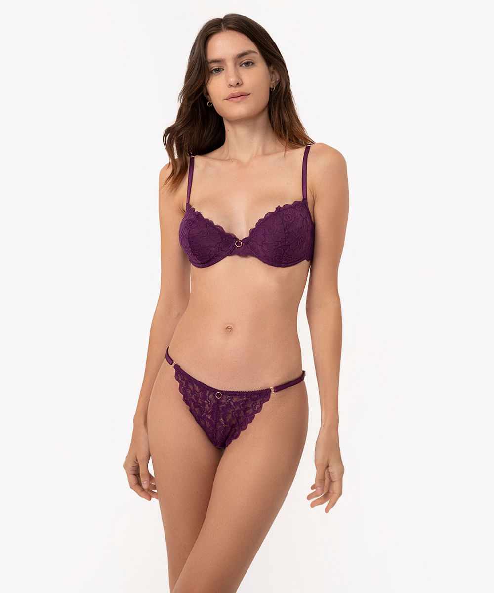 calcinha string de renda roxa