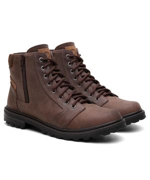 Bota Coturno Masculina Couro Venetto Zíper Cadarço Casual Marrom