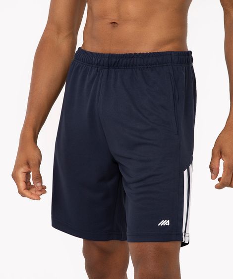short listrado com bolsos esportivo azul marinho