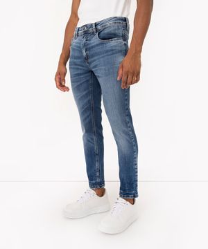 calça jeans skinny cropped com bolso azul médio - JEANS MEDIO