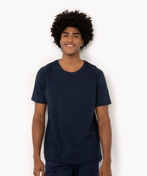 camiseta básica de algodão manga curta azul marinho