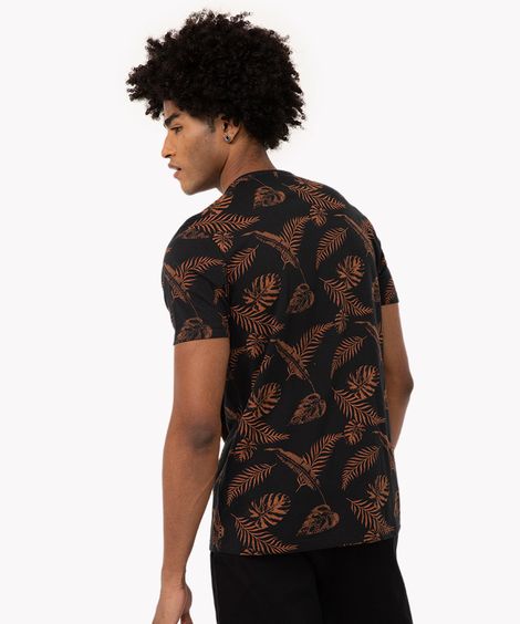 camiseta de algodão manga curta folhagem preta