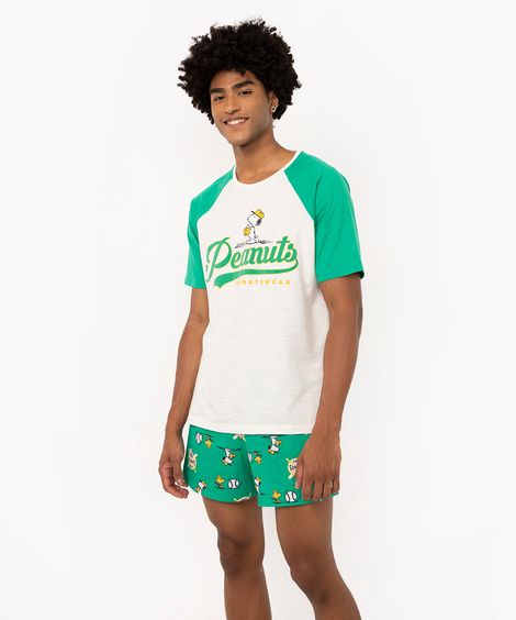 pijama de algodão snoopy manga curta off white