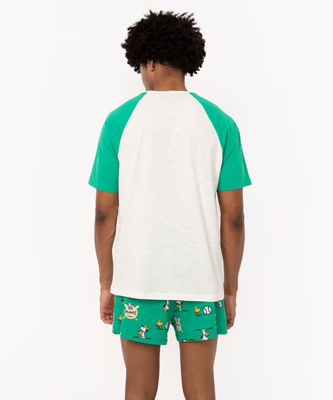 pijama de algodão snoopy manga curta off white