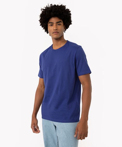 camiseta masculina de algodão básica manga curta azul