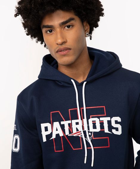 blusa de moletom com capuz e bolso patriots nfl esportivo azul marinho