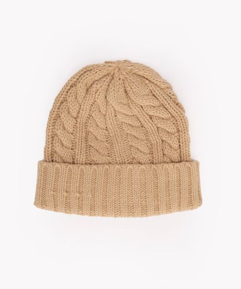 gorro de tricot trançado com dobra bege