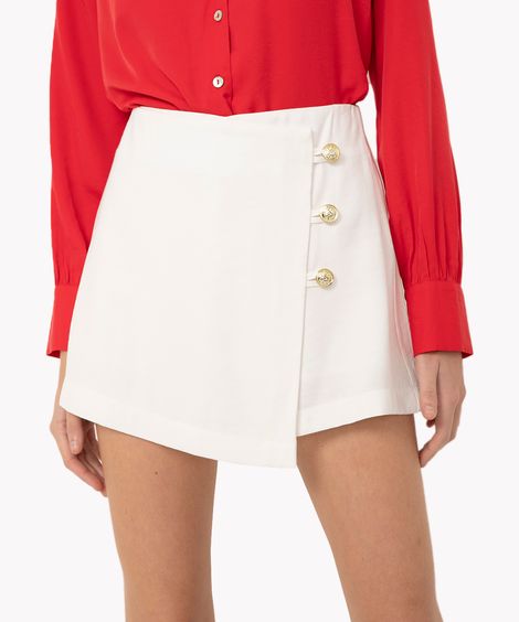 short saia de viscose cintura alta com botões off white