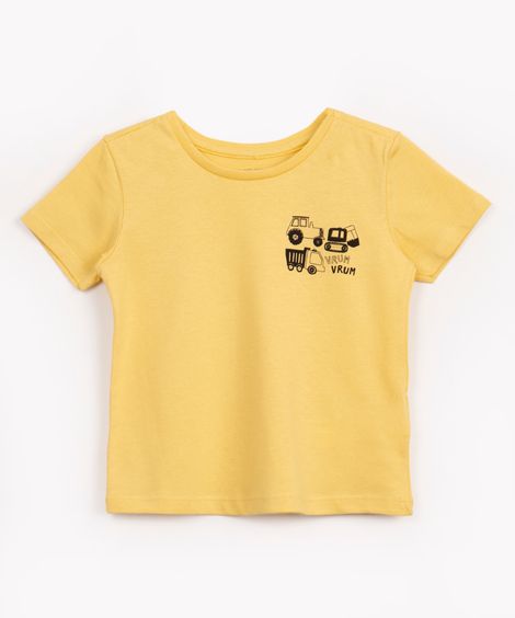 camiseta de algodão infantil vrum vrum manga curta amarelo