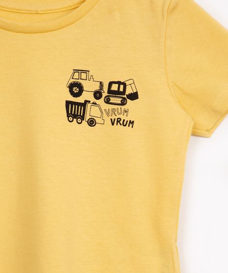 camiseta de algodão infantil vrum vrum manga curta amarelo