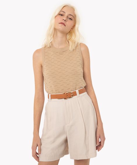 regata de tricot com textura decote redondo kaki