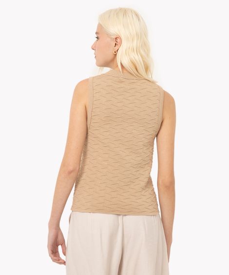 regata de tricot com textura decote redondo kaki