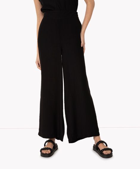 calça de viscose wide leg cintura alta preta
