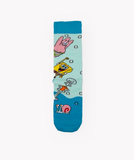 meia bob esponja cano longo azul claro