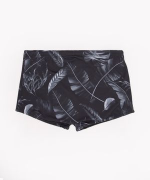 sunga boxer folhagens com proteção uv preta