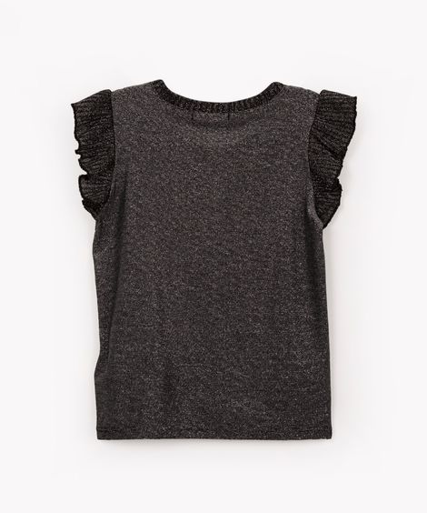 blusa de viscose juvenil com brilho e babado preto
