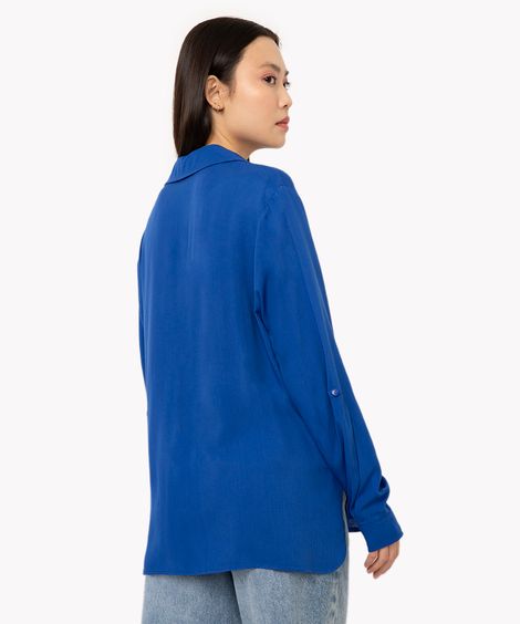 camisa de viscose com bolso manga longa azul