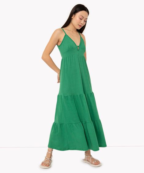 vestido longo texturizado alças finas verde