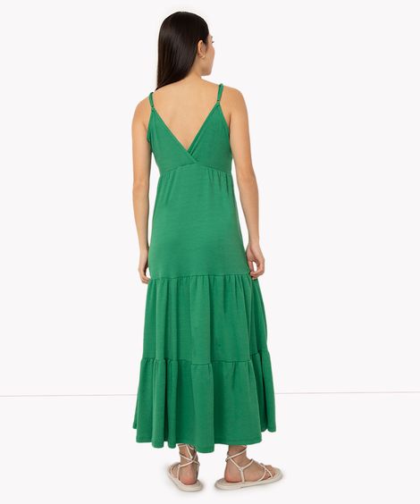 vestido longo texturizado alças finas verde
