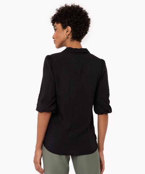 camisa de viscose texturizada manga longa preta