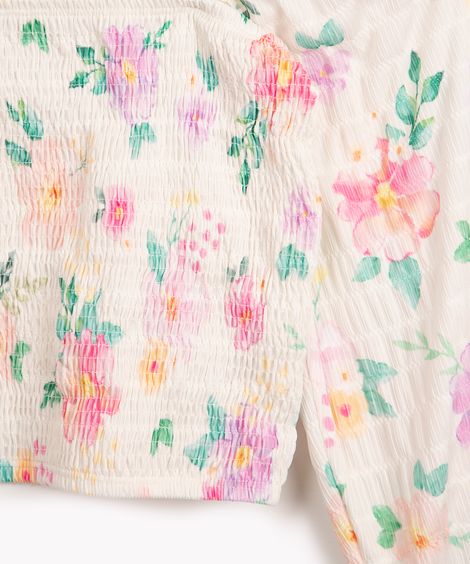 blusa ciganinha infantil texturizada floral manga longa off white