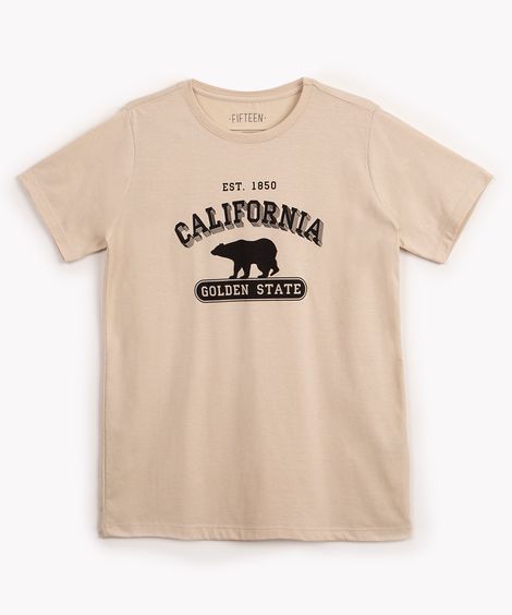 camiseta de algodão juvenil califórnia manga curta bege claro