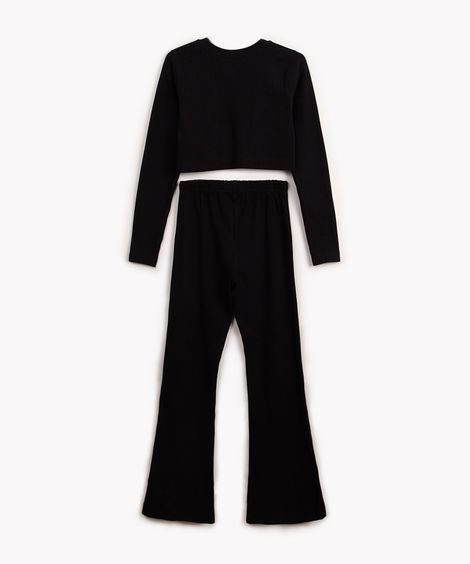 conjunto de moletinho juvenil canelado manga longa preto