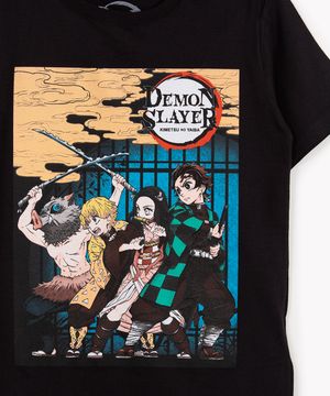 camiseta de algodão infantil demon slayer manga curta preta