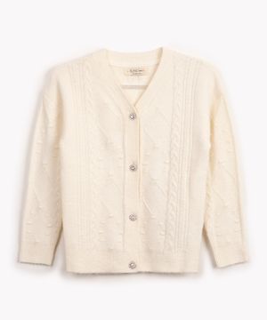 cardigan de tricot infantil com strass off white