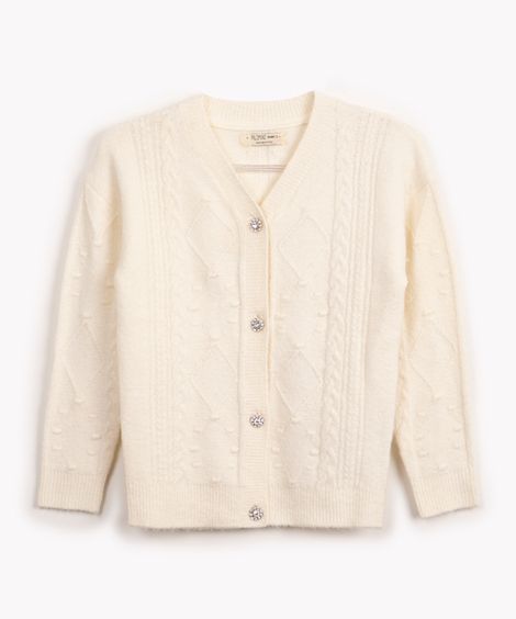 cardigan de tricot infantil com strass off white