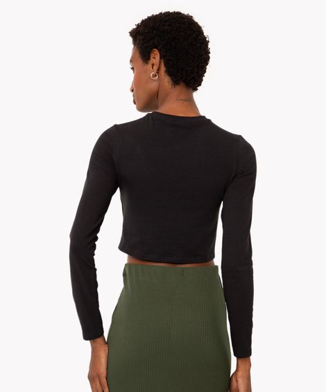 cropped de algodão manga longa preto
