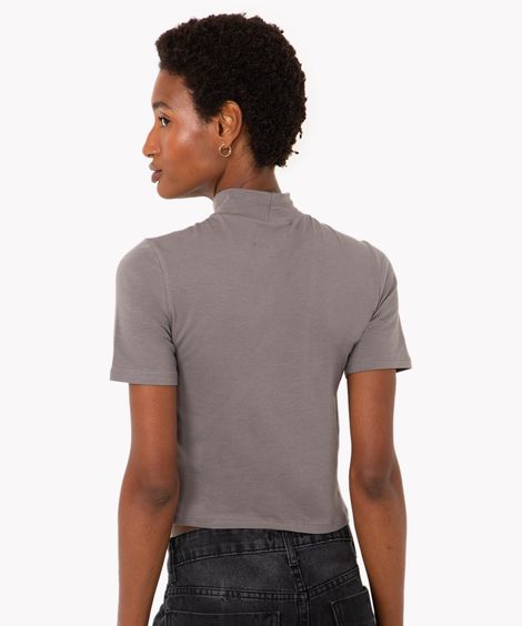 blusa básica manga curta gola alta cinza