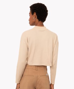 blusa texturizada básica manga longa verde - areia