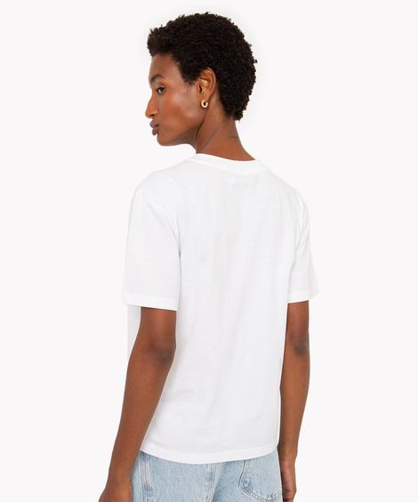 camiseta de algodão com brilho manga curta off white
