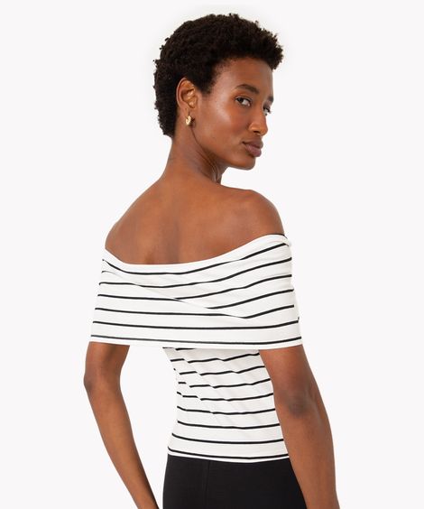 blusa de algodão listrada ombro a ombro  off white