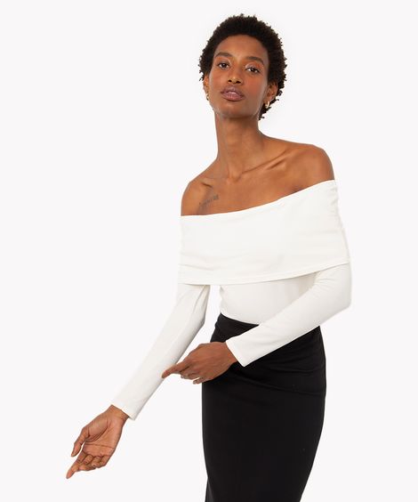 blusa de algodão ombro a ombro manga longa off white