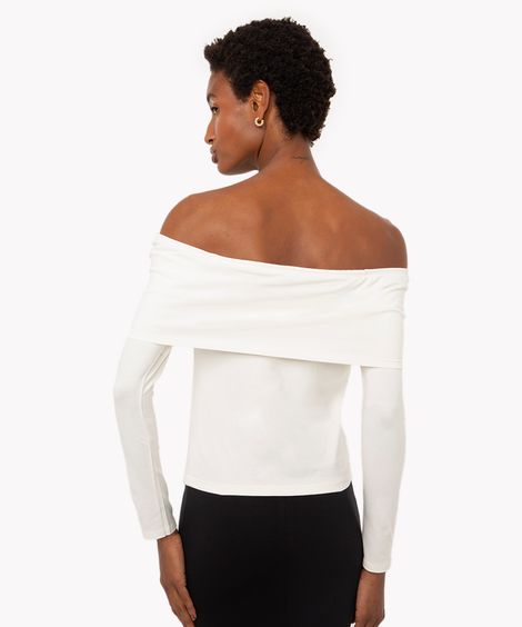 blusa de algodão ombro a ombro manga longa off white