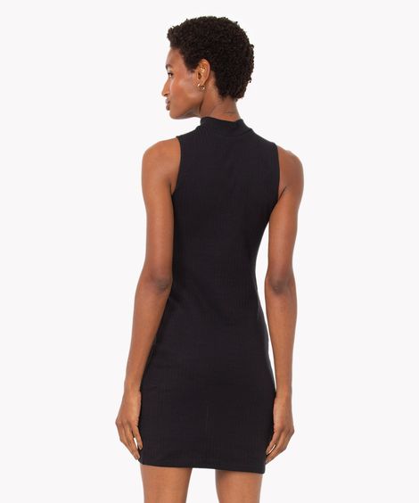 vestido curto de algodão canelado gola alta preto