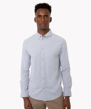 camisa de algodão slim manga longa azul médio